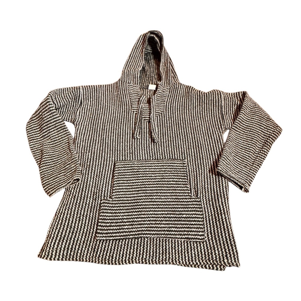 Black and White Striped Baja Mexico Hoodie Pullover Sweatshirt